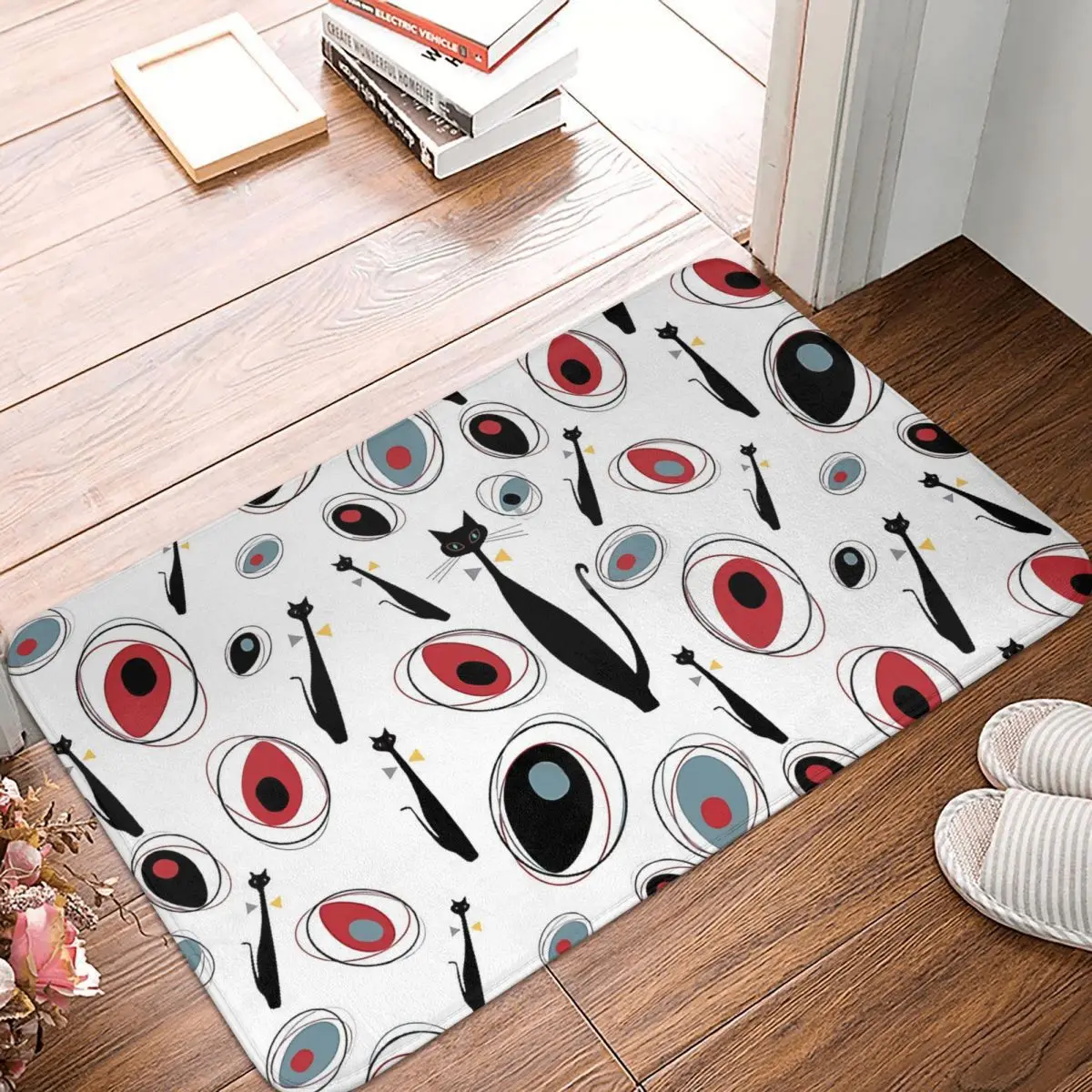 

Bath Non-Slip Carpet Mid Century Modern Art Atomic Cats Half Drop Pattern Living Room Mat Welcome Doormat Home Decoration Rug