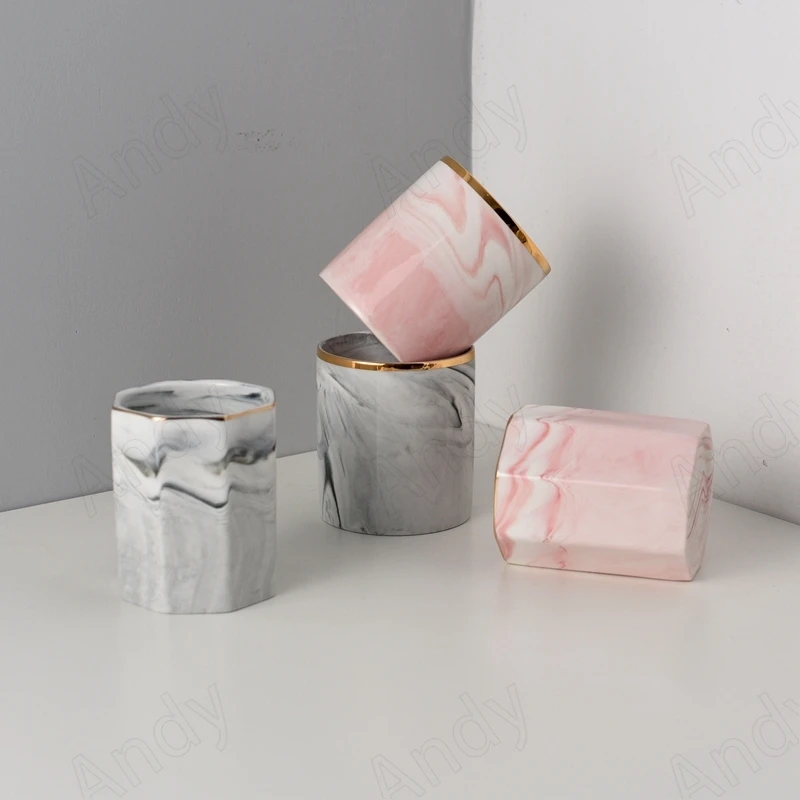 European Ceramic Storage Jar Golden Stroke Bathroom Mouthwas