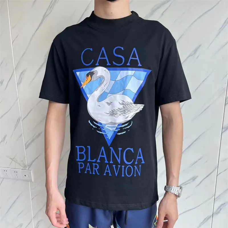 

23SS Casablanca Spring/Summer New Goose Pattern Letter Print Round Neck Men's And Women's Top Short Sleeve T-Shirt
