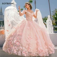 2022 pink flowers quinceanera dresses vestido de 15 anos quinceanera off the shoulder appliques tulle lace princess party gown