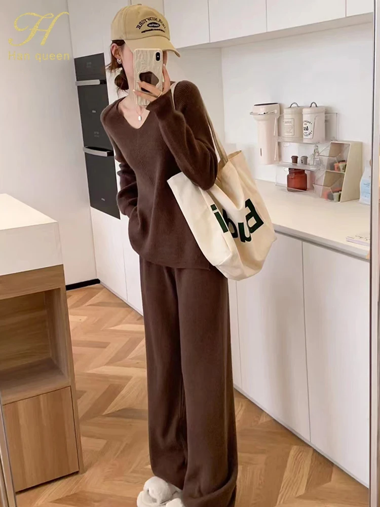 Женский трикотажный брючный костюм H Han Queen повседневный облегающий эластичный из