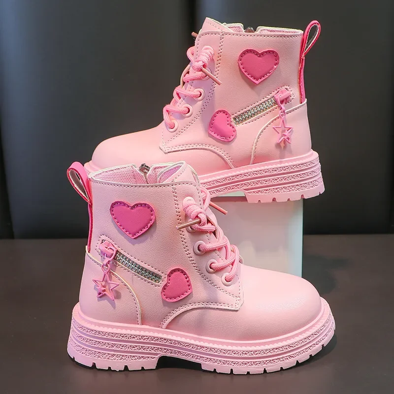 

Winter Girls' New Love Flat Bottom Princess Boots Children's Soft Bottom Side Zipper Comfortable Casual Single Boot