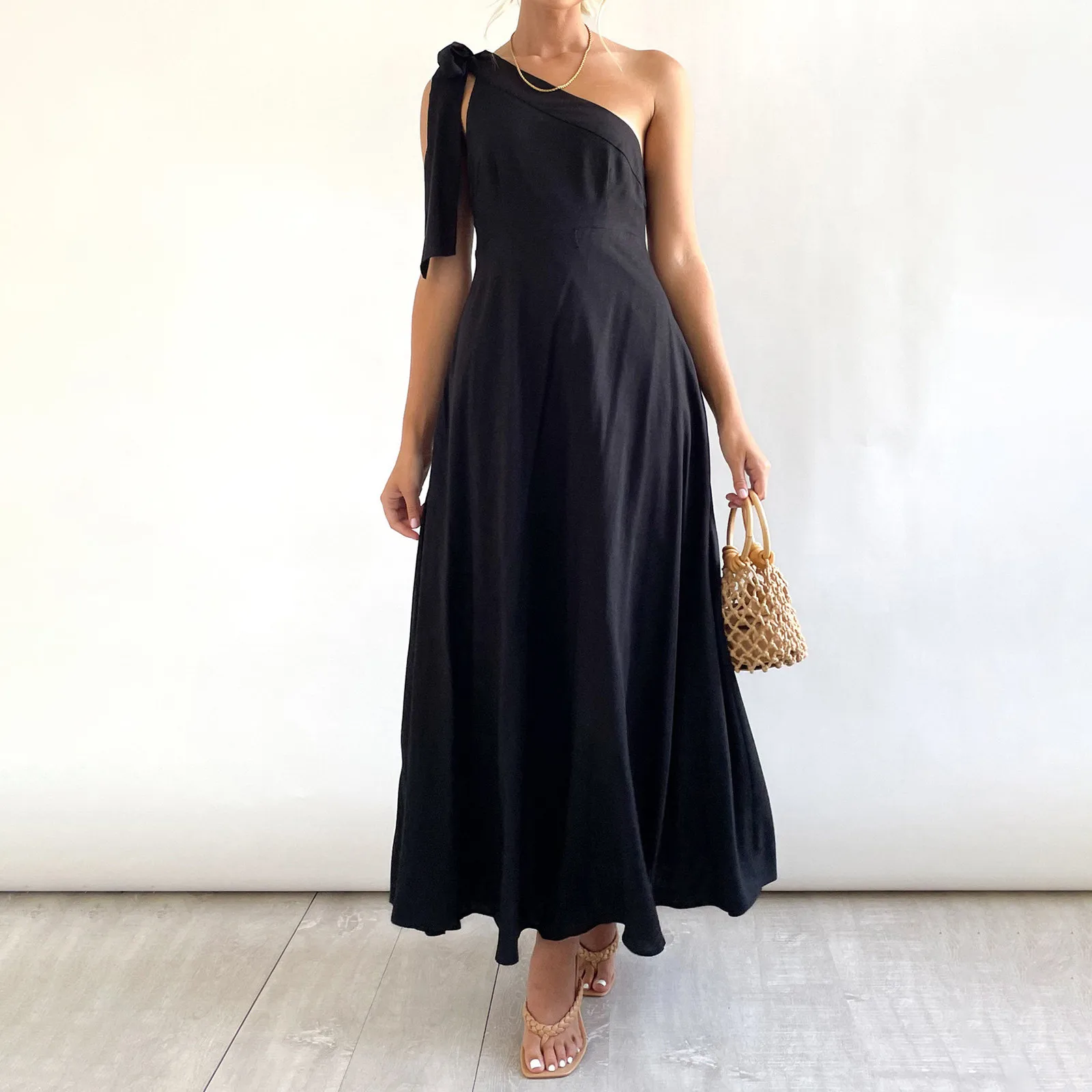 

Lace Cap Sleeve Dress Dress For Women Casual One Shoulder Solid Color Short Sleeve Botton Dress Casual Elegant Party Dresses