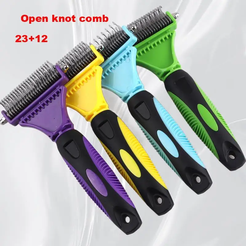 

Pet Grooming Tool With Double Sided Knot Comb 23+12 Teeth Fur Removal Rake And Shedding Brush A Must-Have For Cats And Dogs