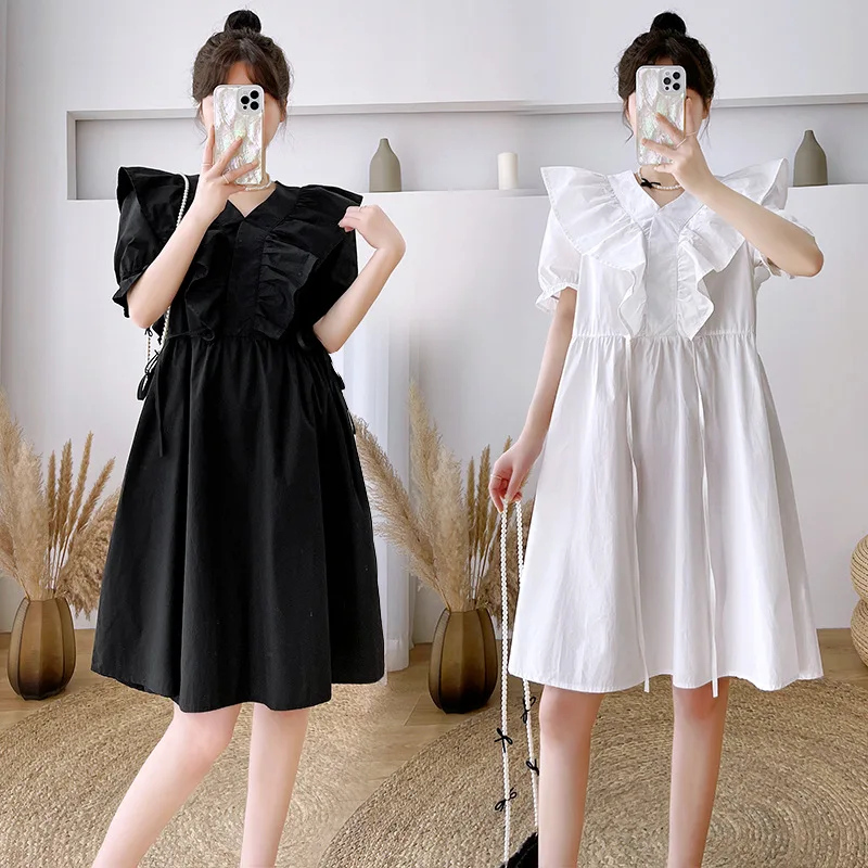 

Одежда для беременных 2022 летнее Новое темпераментное платье с пышными рукавами для беременных летняя Свободная юбка для беременных