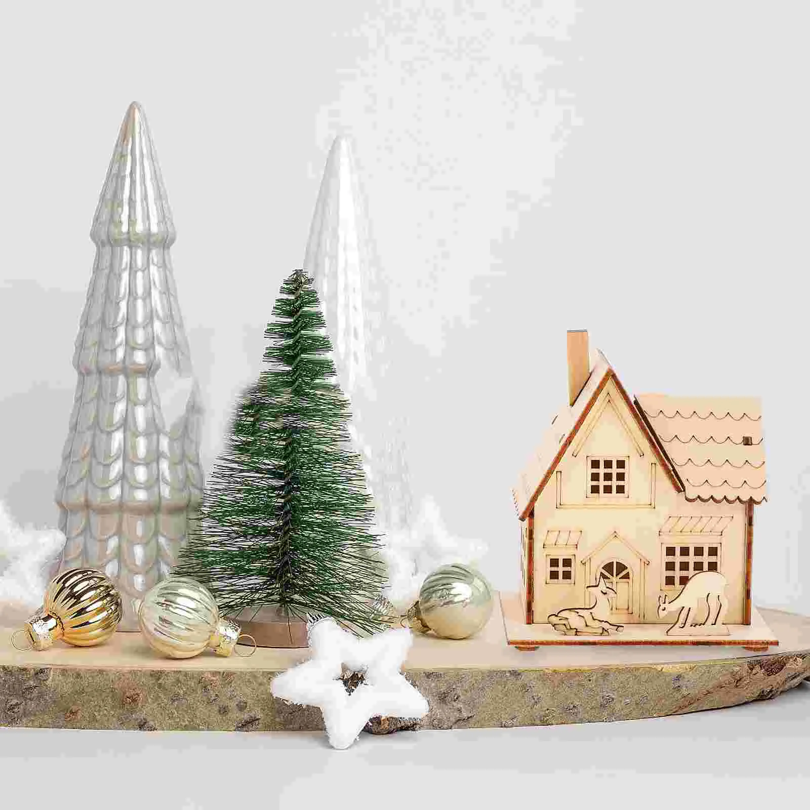 

3 Pcs Christmas Cabin Mini Decor Luminous Adornment Decors House Xmas Wooden Ornament