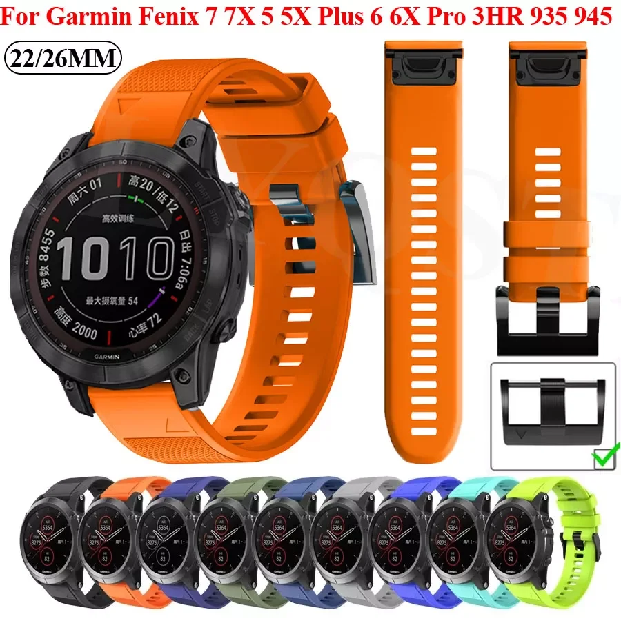 

26 22MM Replacement Silicone Watchband Strap For Garmin Fenix 7X 7 6X 6Pro 5 5X Plus 3HR Smart Watch Easyfit Wrist Band Bracelet