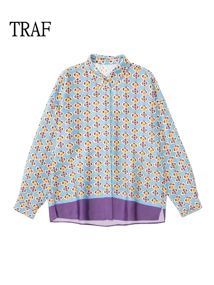 

Топ женский с длинным рукавом и геометрическим принтом, свободного покроя