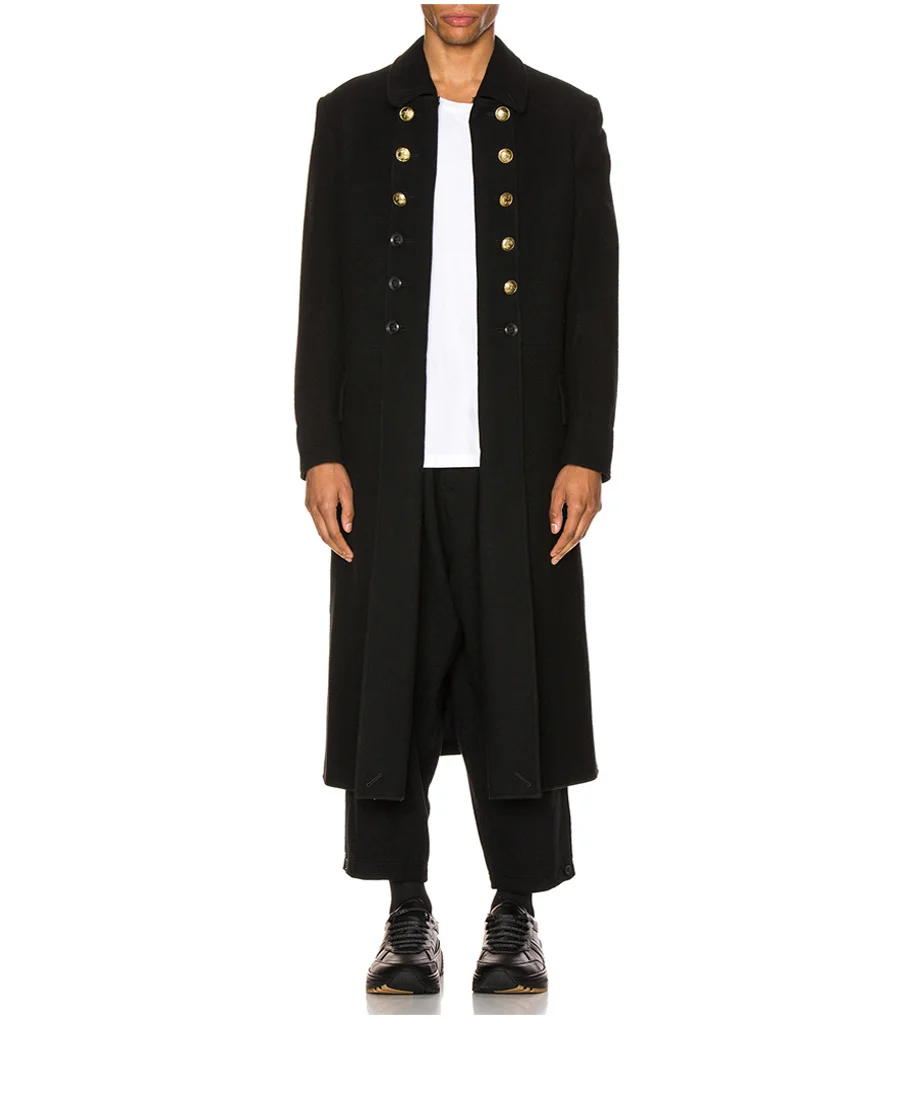 

gold Napoleon buckle mid-length coat dovetail winter trench coat
