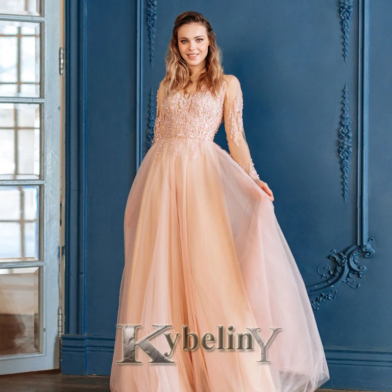 

Kybeliny Pink Evening Dresses Aline Appliques Tulle SCOOP Prom Robe De Soiree Celebrity Vestidos Fiesta 2022 Women Formal