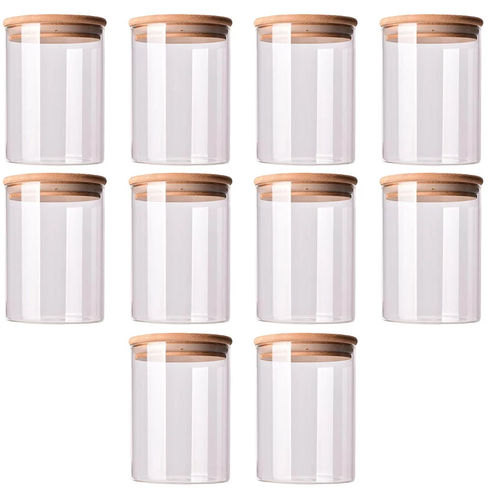 

10pcs Glass Sealed Can Food Storage Tank Bamboo Lid Tea Canister (Transparent)
