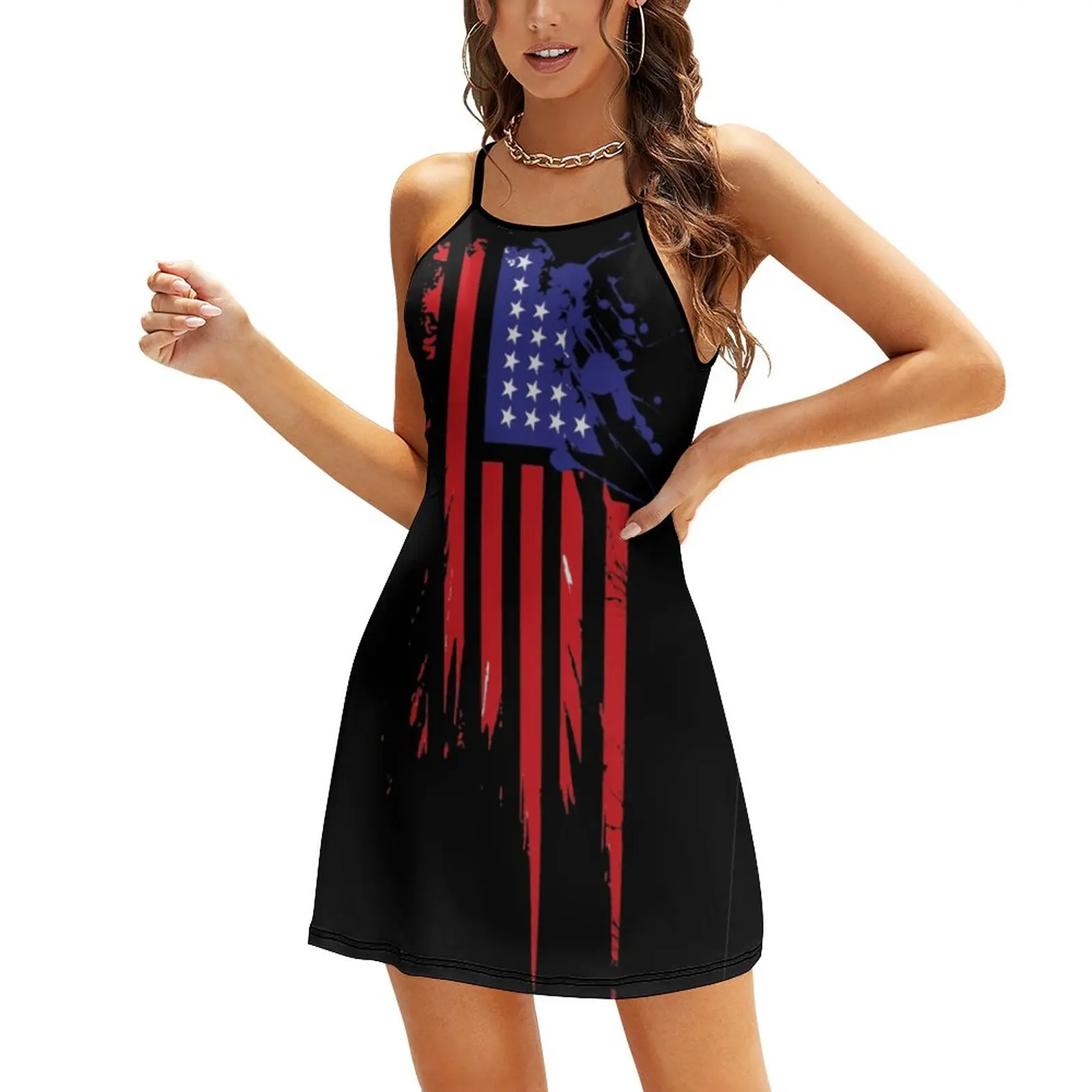 

Usa Flag Flag of The United States Vintage Gift Women's Sling Dress Novelty Sexy Woman's Dress Graphic Cocktails Suspender Dre