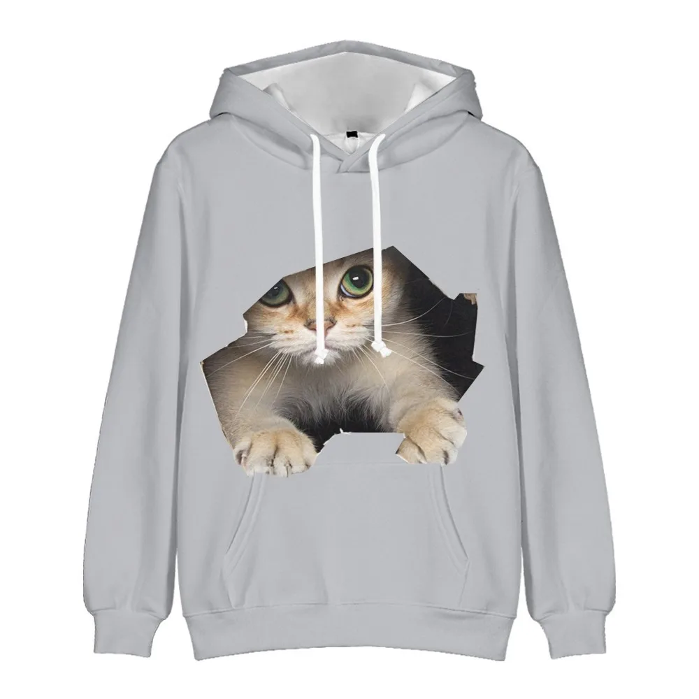 

Толстовка с капюшоном для мальчиков и девочек, модная уличная одежда с 3D-принтом милого кота, повседневный топ с капюшоном для осени
