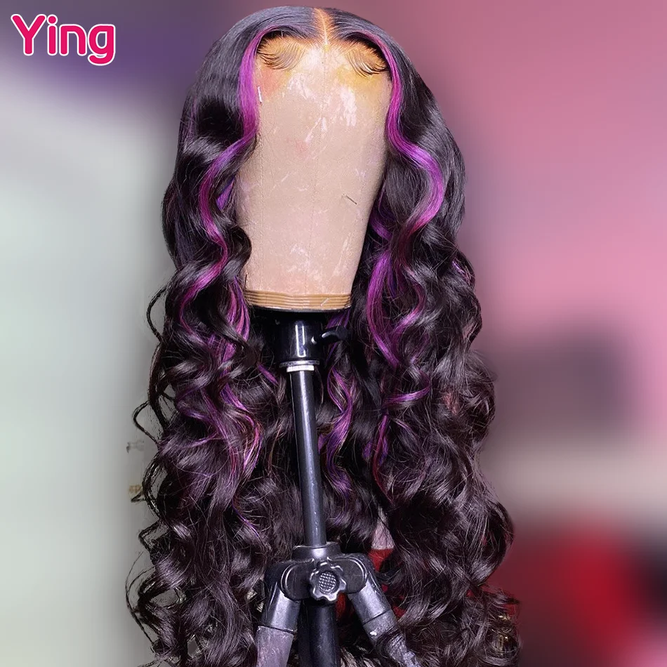 Ying Highlight Purple Colored 13X6 Body Wave Human Hair Lace Frontal Wigs 180% Brazilian Remy 13x4 Transparent Lace Front Wig