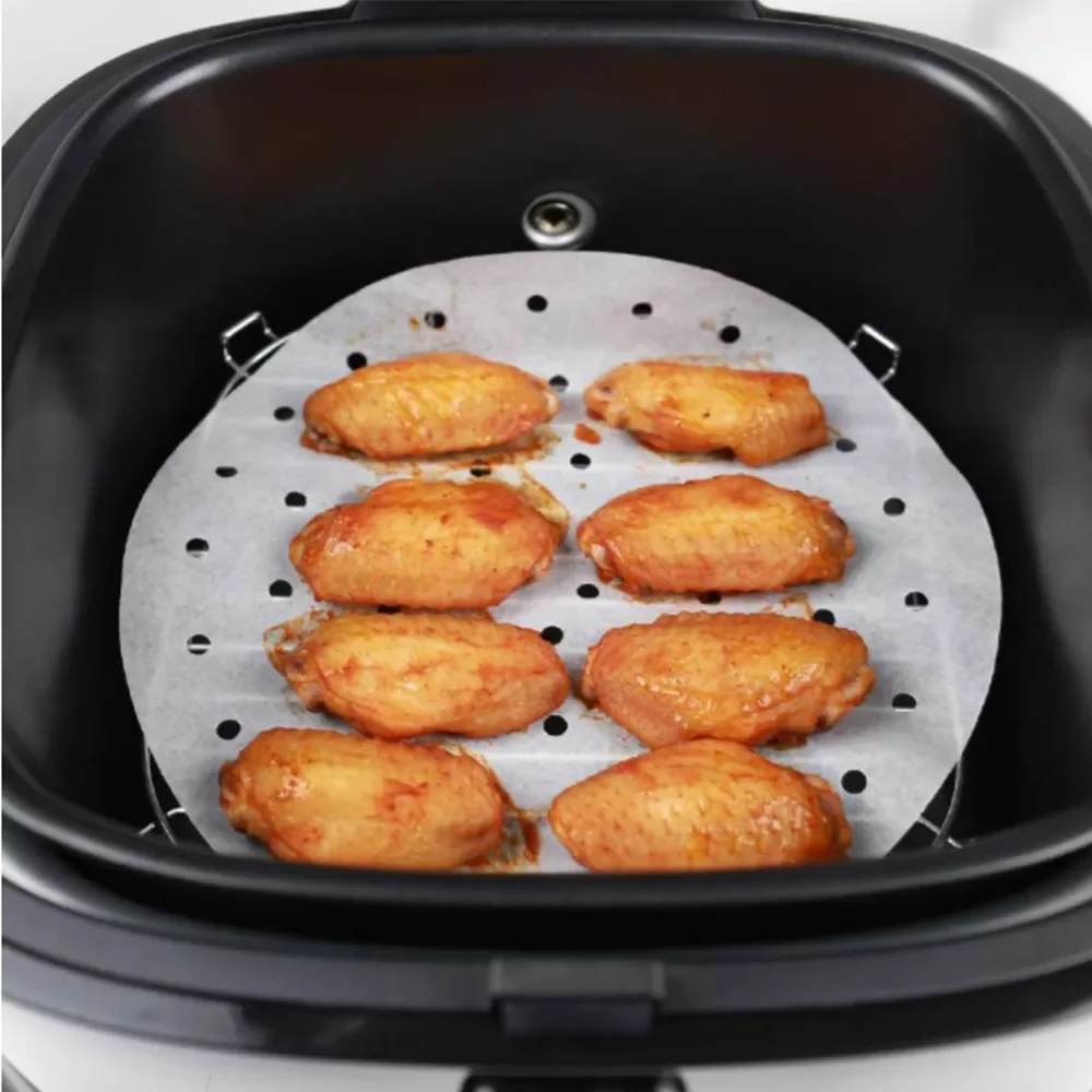 

100Pc/Bag Air Fryer Steamer Liners Premium Perforated Wood Pulp Papers Non-Stick Steaming Basket Mat Baking Utensils For Kitchen