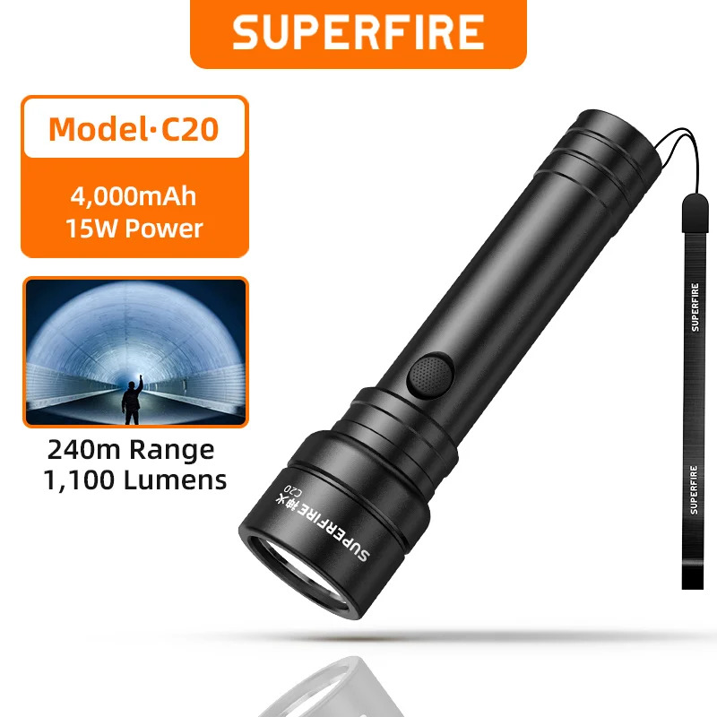 SUPERFIRE C20 15 Вт светодиодный перезаряжаемый фонарик супер яркий мини-фонарик