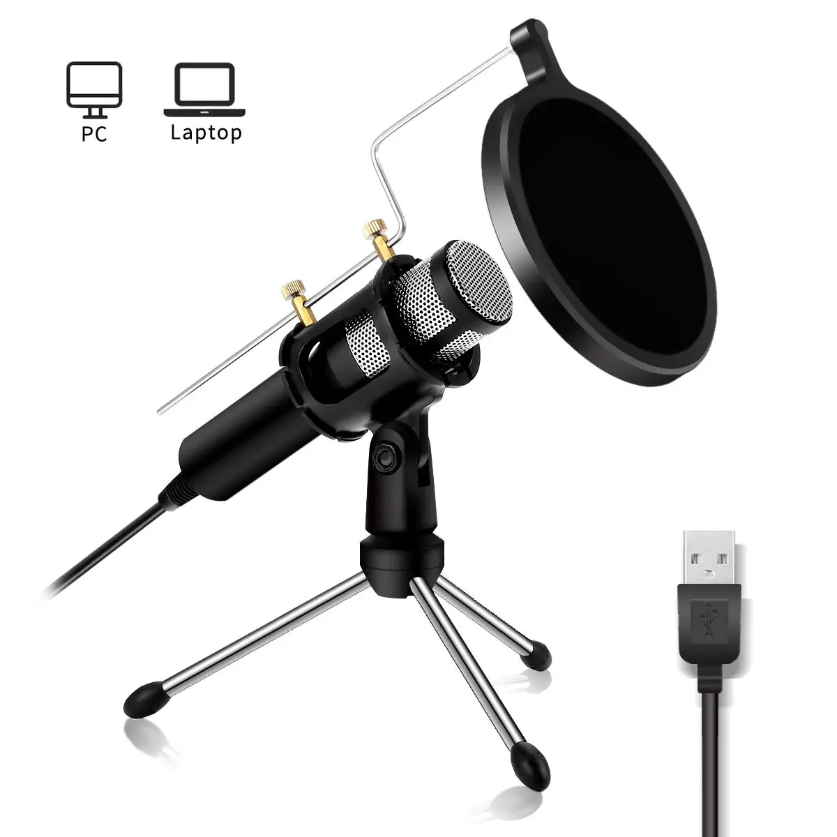 

USB Microphone Stand Condenser Game Live Stream Professional Home Studio for Broadcast Podcast Recording PC Laptop for Windows