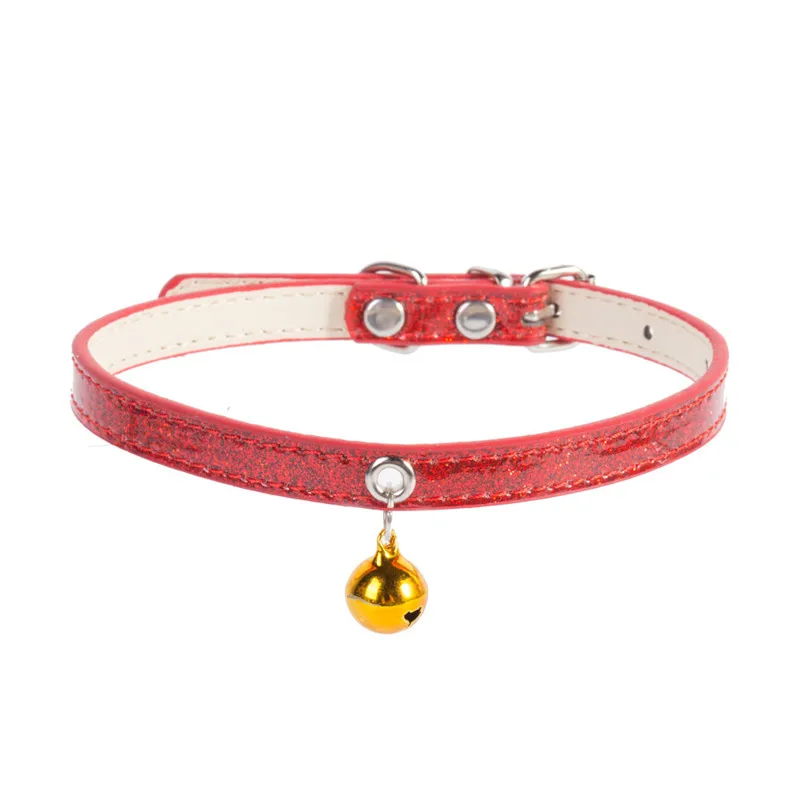 

Лидер продаж, супер блестящий ошейник для кошек с колокольчиком, ошейник для щенков, маленьких собак, кошек, кожаный ремешок, аксессуары