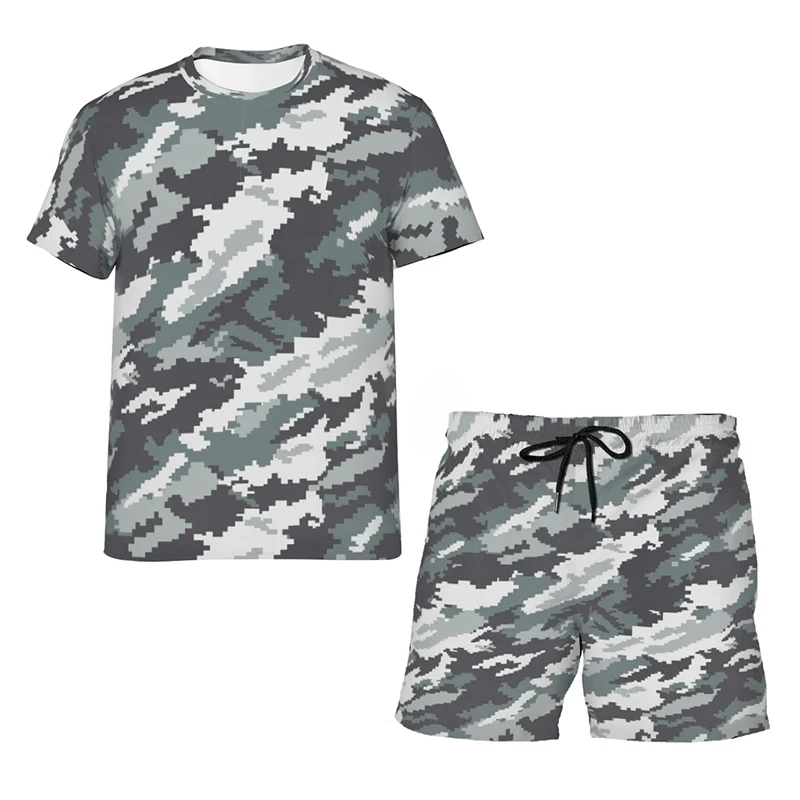 Футболка и шорты камуфляжные для мужчин женщин Классический Повседневный модный