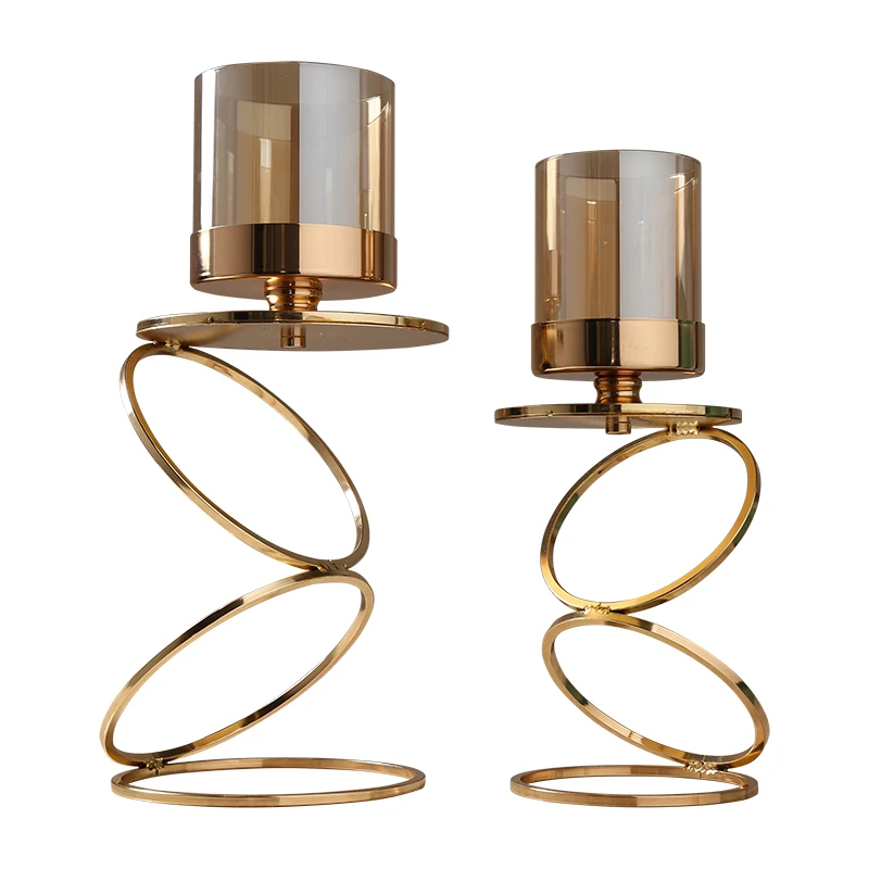 

Nordic Gold Candle Holders Glass Romantic Metal Candlestick Windproof Wind Lamp Candlelight Dinner Wedding Centerpieces Gift
