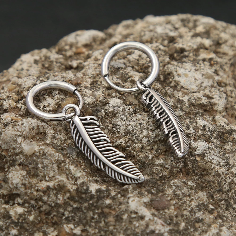 

Fashion Creative Feather Earrings for Men Women 316L Stainless Steel Unique Simple Earrings Personalized Accessories Wholesale
