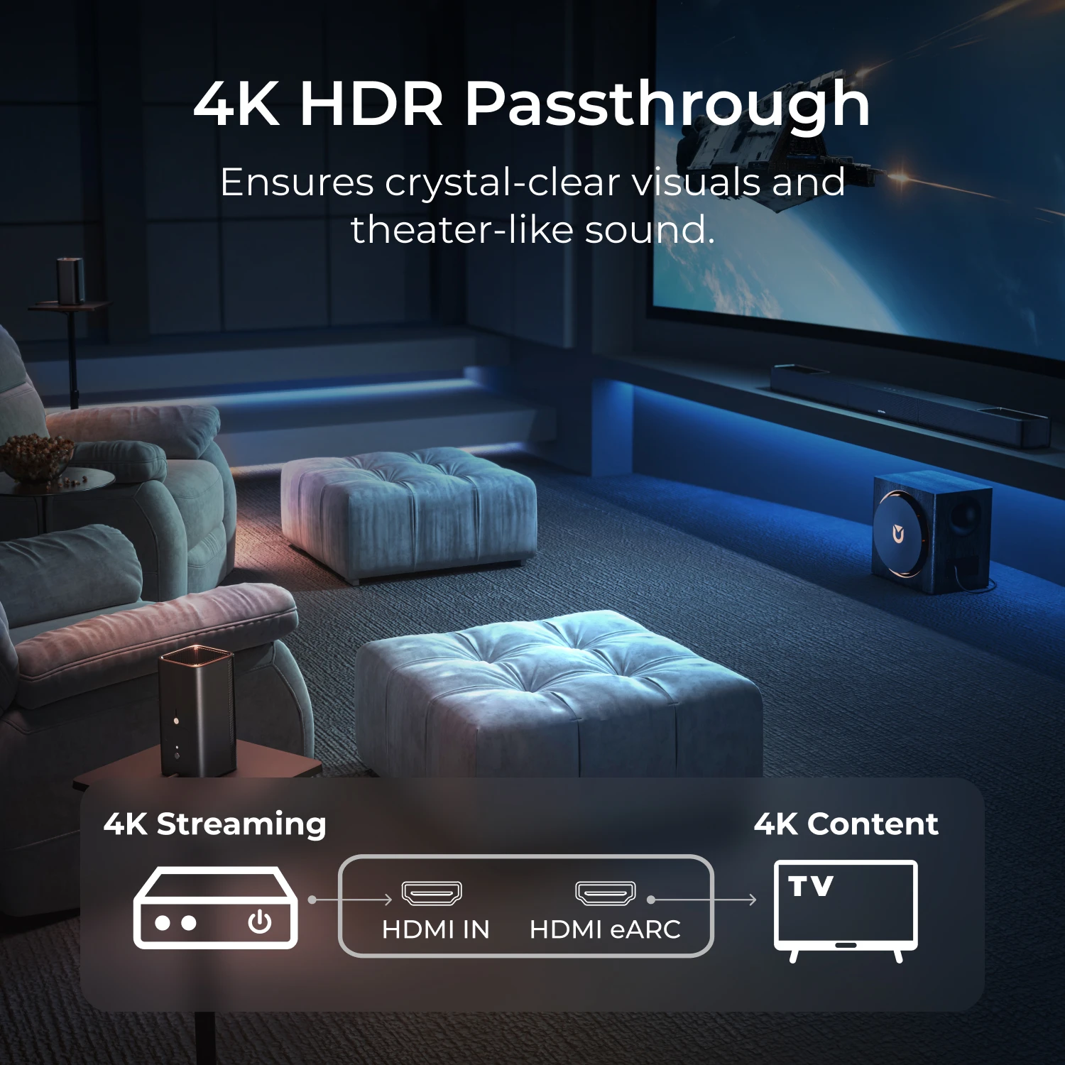 Саундбар ULTIMEA 760W 5.1.4ch с Dolby Atmos, система объемного звучания для телевизора с 8-дюймовым сабвуфером и 2 беспроводными тыловыми колонками (art.: 3920daa21fa2b) - 3920daa21fa2b