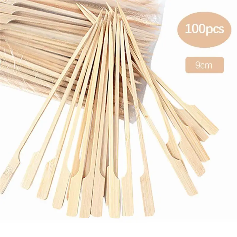 

100Pcs High Quality Bamboo Paddle Skewers Barbecue Bamboo Skewers Cocktail Sticks For Barbeque Kebabs Cocktails Buffets Party
