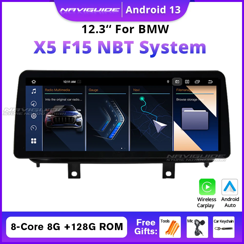 NAVIGUIDE 12 3-дюймовый Android 13 для BMW X5 F15 X6 2014-2016 автомобильный радиоприемник