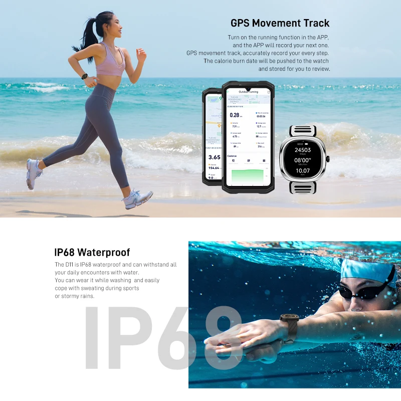 DOOGEE D11 Smartwatch IP68 Waterproof Bluetooth  Real-time Heart Rate 70 Sport Modes 300mAh Battery For Android iOS Mobile Phone