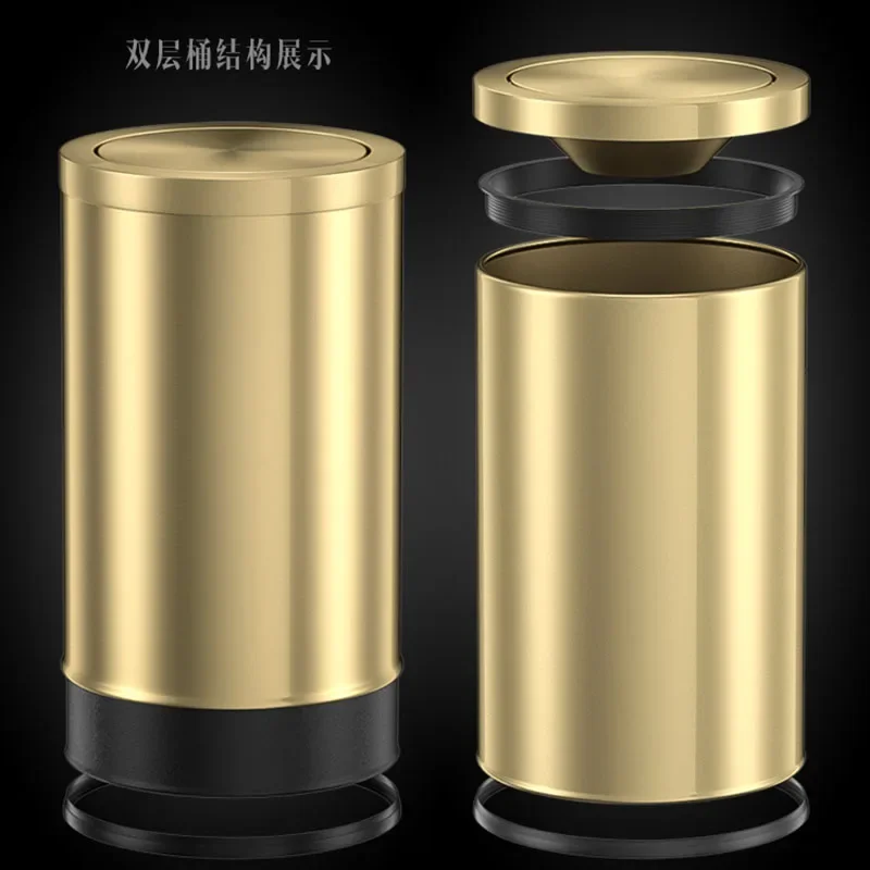 Мусорная корзина из нержавеющей стали 304 Золотая мусорная для спальни ванной