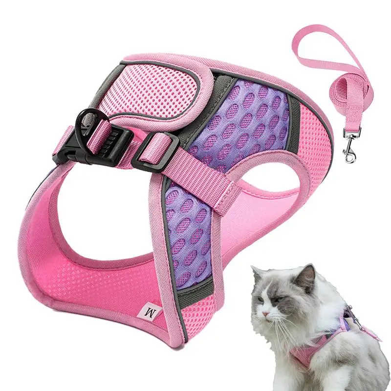 

Small Cat Harness Mesh Pet Vest With Leash Cat Harness With Reflective Strip Mesh Pet Vest Breathable Vest Harness Kitten Vest