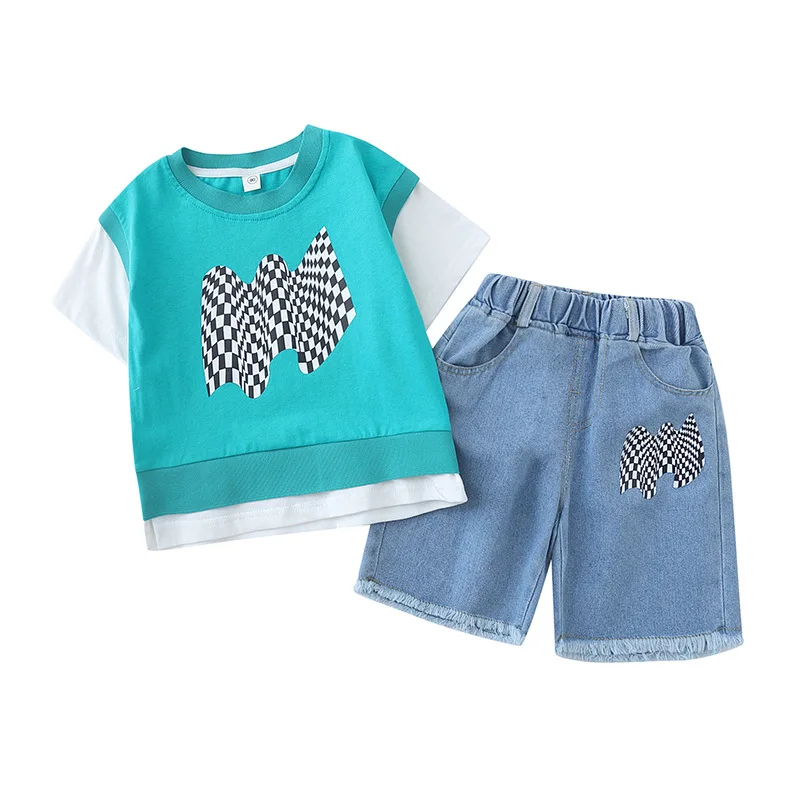 

Boys Set Stitching T-Shirt Pants 2Pieces Suits Fashion Short Sleeve Summer Hot Toddler Kids Clothes Set 2-11Y Children's Outfit