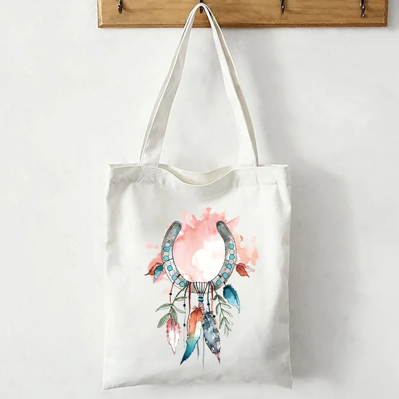

Beach Tote Bag Female Shoppers Bags Reusable HandBag Women Summer Dreamcatcher Vintage Print reusable shopping bag for Lady