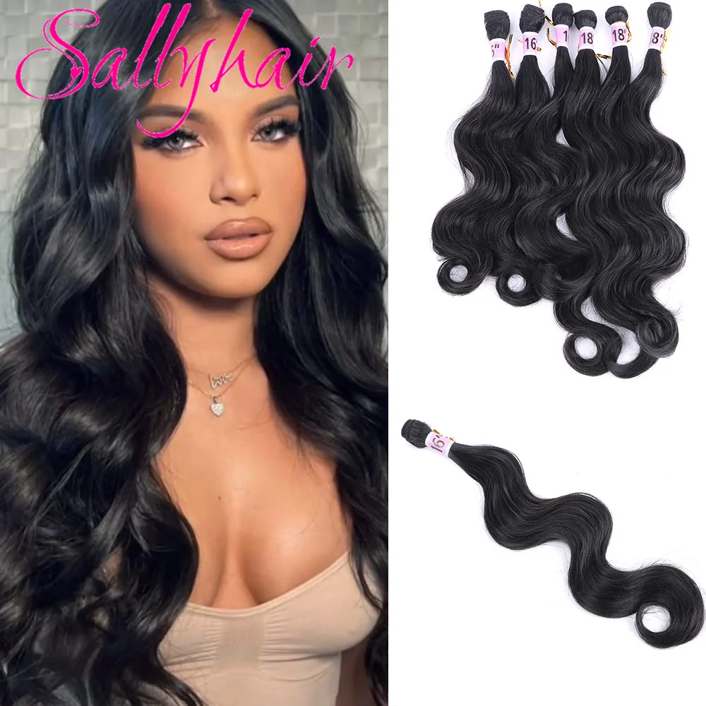 

Sallyhair Synthetic 6 Bundles Body Wave Hair Weaves Bundles Hair Extensions Natural Black Wavy Curly Hair Weaving Black Women