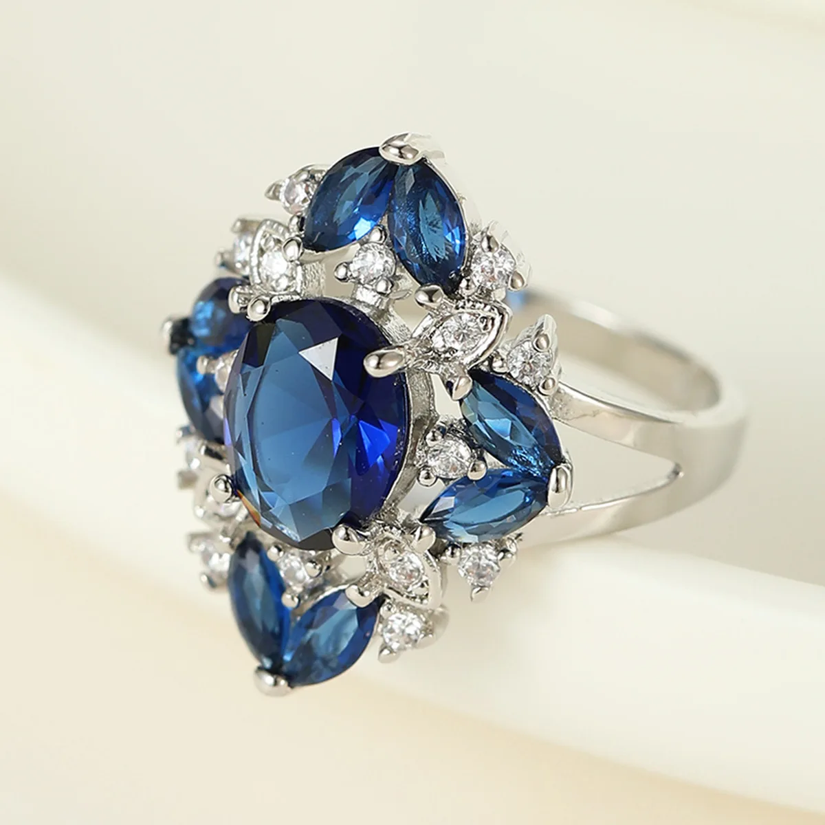 

Большое кольцо с камнем эллипса, серебряное кольцо с вырезами, кольца для женщин, свадебная церемония, драгоценности