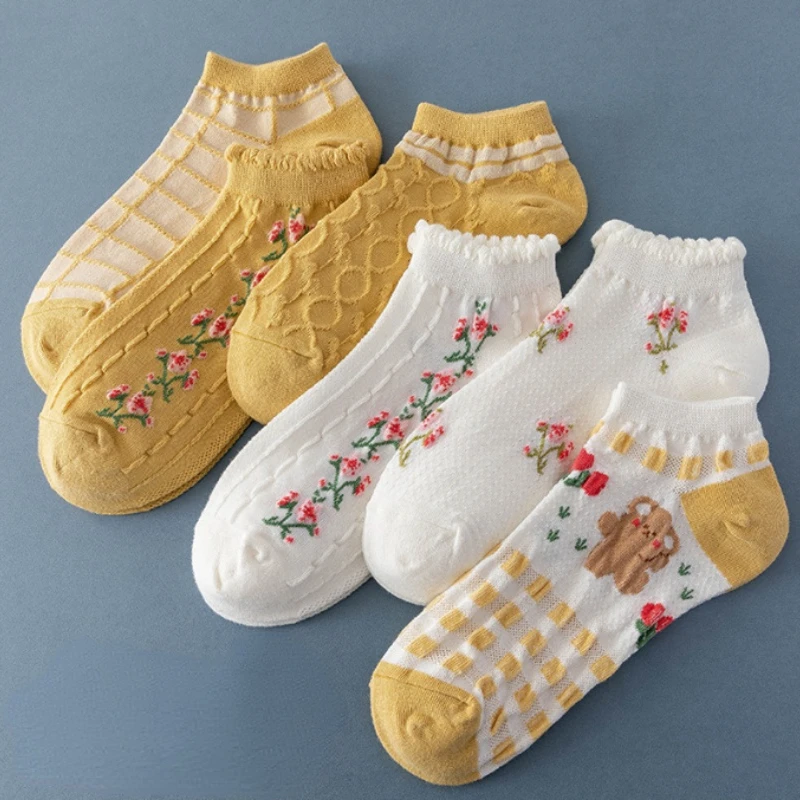

5Pairs Lot Cute Women Short Socks Boat Chaussette Skarpety Cotton Ankle Meias Skarpetki Sock Breathable Calcetines Casual
