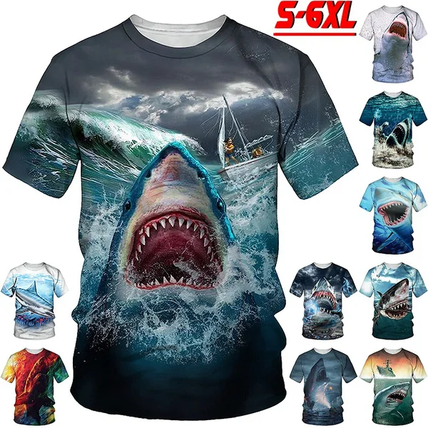 

Unisex Fashion 3d Print T-shirt Cool Cartoon Shark Short Sleeve Tees Tops