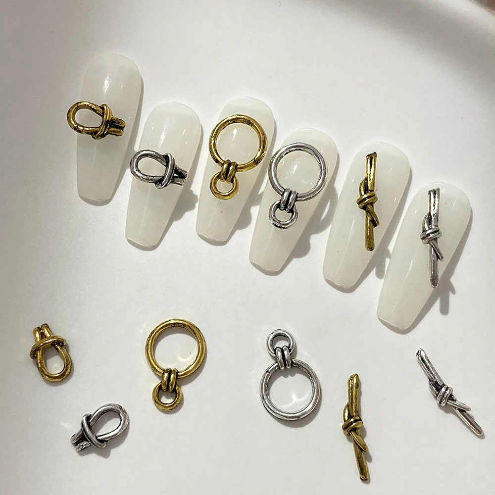 50pcs Japanese Design Nail Art Charm 3D Retro Punk Hollow Ring Knot Studs Nail Decoration DIY Retro Nail Jewelry Accessories