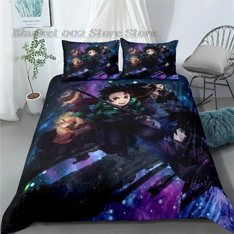 

Devil's Blade Anime Peripheral Duvet Cover Pillow Case Demon Slayer Kimetsu No Yaiba Tanjirou Kawaii Anime Bedding Home Textile