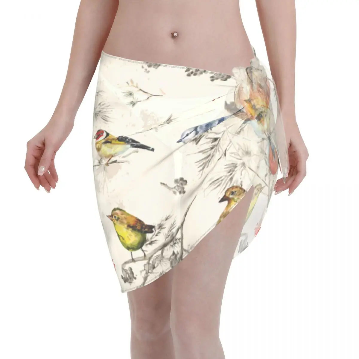 

Sexy Women Chiffon Swimwear Pareo Scarf Vintage Birds Cover Up Wrap Kaftan Sarong Skirt See Beachwear Swimsuits Bikini Cover Ups