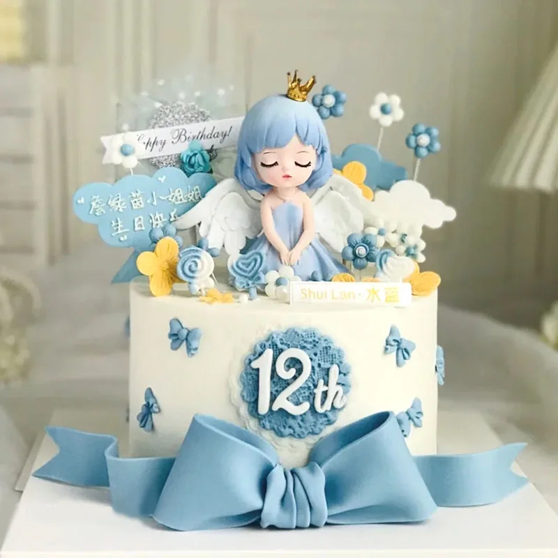 

Cute Angel Wing Feather Topper Cake Decor for Baby Shower Kids Happy Birthday Party Supplies Wedding Bowknot Cake Topper Tools