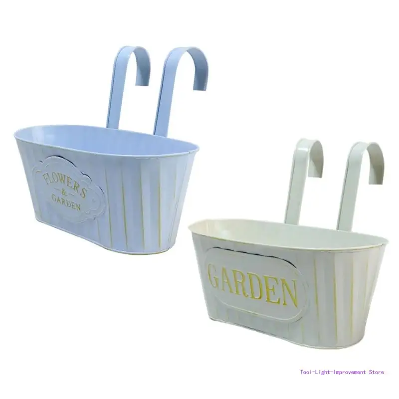 

Wall Hanging Flower Pots Metal Iron Bucket Plant Holder with Detachable Hooks