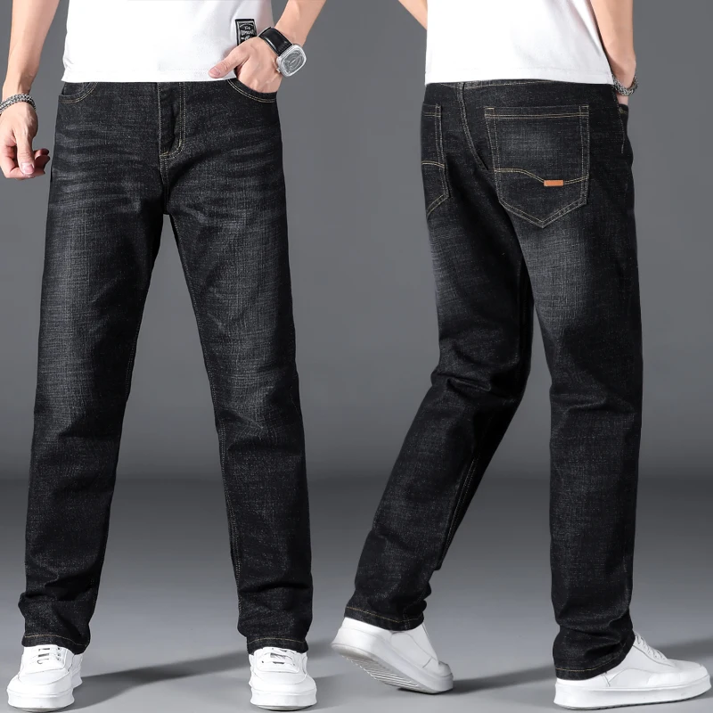 

Plus Size 42 44 46 48 50 Classic Men's Jeans Loose Straight Black Blue Jeans Stretch Business Casual Trousers Male Brand Pants
