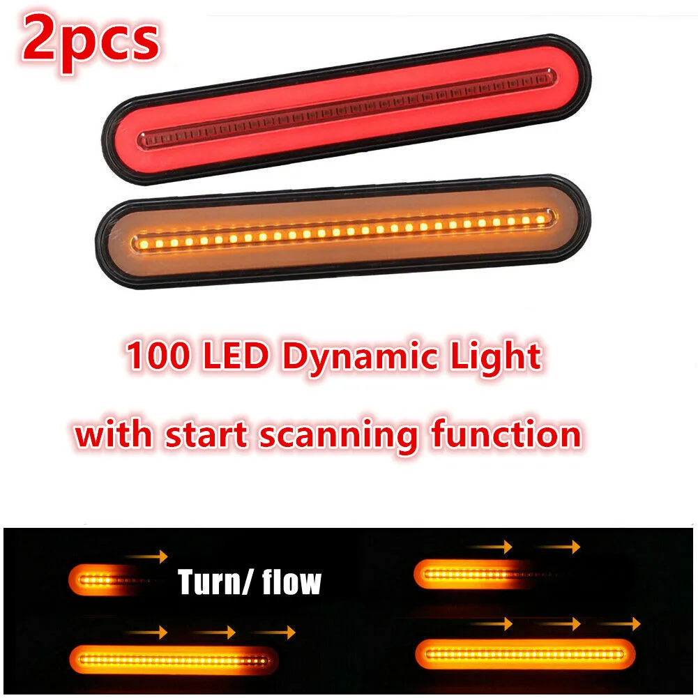 

2pcs 100 LED Rear Taillight Brake Light Turn Signal Lamp Red Yellow Running Water Steering Dynamic Light For Truck Trailer RV