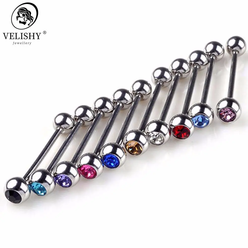 

5Pcs Mixed Colors Stainless Steel Tongue Studs Crystal Ball Tongue Bars Ring Barbell Piercing Body Jewelry