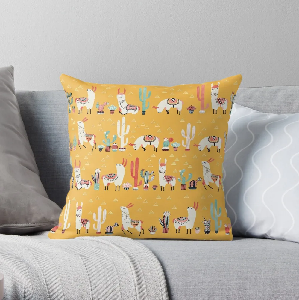 

Happy Llama With Cactus In A Pot Polyester Decor Pillow Case Home Cushion Cover 45*45cm