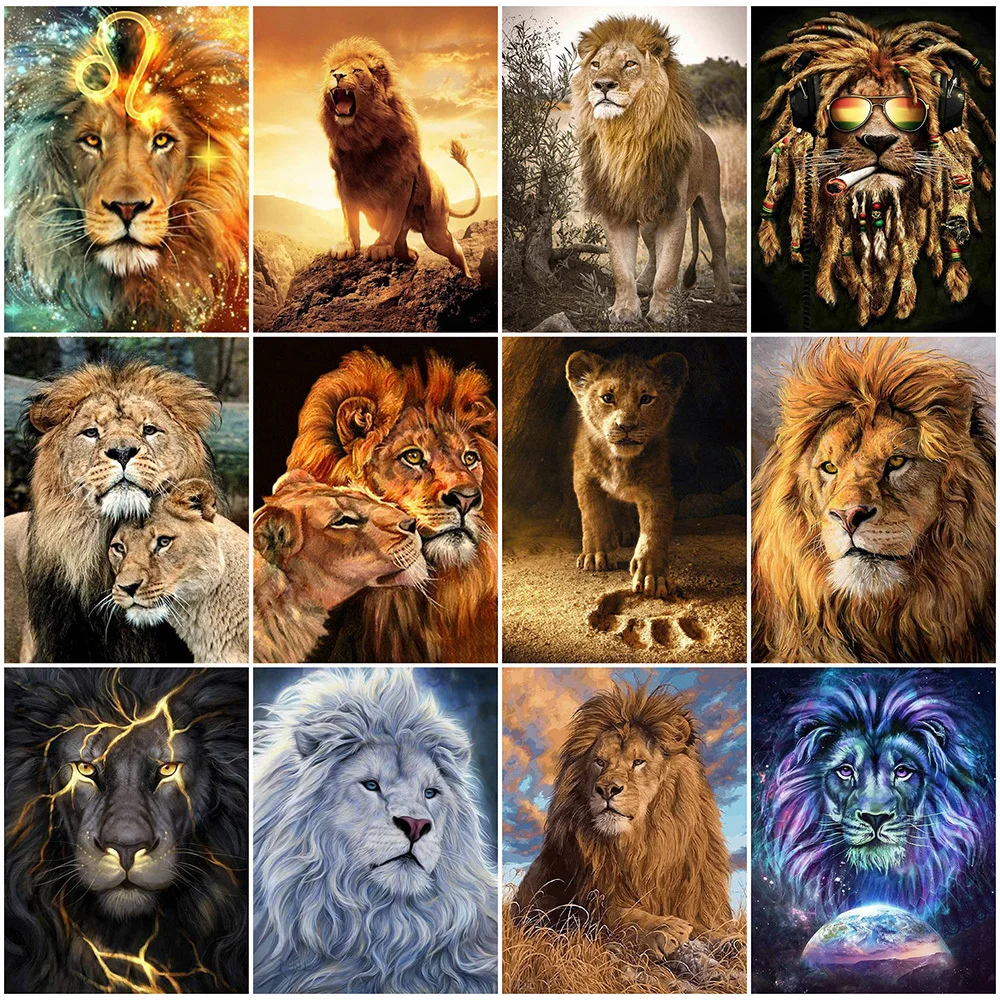 

HUACAN 5d Diamond Painting Full Drill Square Lion Diamond Embroidery Animal Mosaic Kit Paintings On The Wall