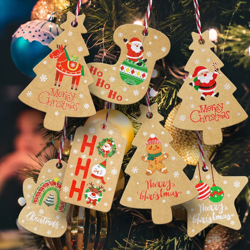 50PCS Christmas Tags Paper Pendant Xmas Tree Hanging Decoration Cardboard Grinch Santa Claus Cards Noel Decoration 2022