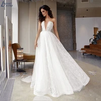 sexy deep v neck glitter wedding dress sleeveless vestidos de noiva mariage backless bridal gowns for women customized 2022