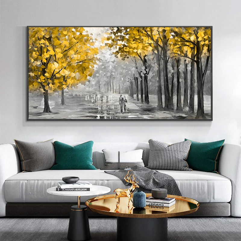 

Classic Yellow Leaves Couple Road Landscape Painting Poster Wall Art Picture Print On Canvas Living Room Interior Home Decor